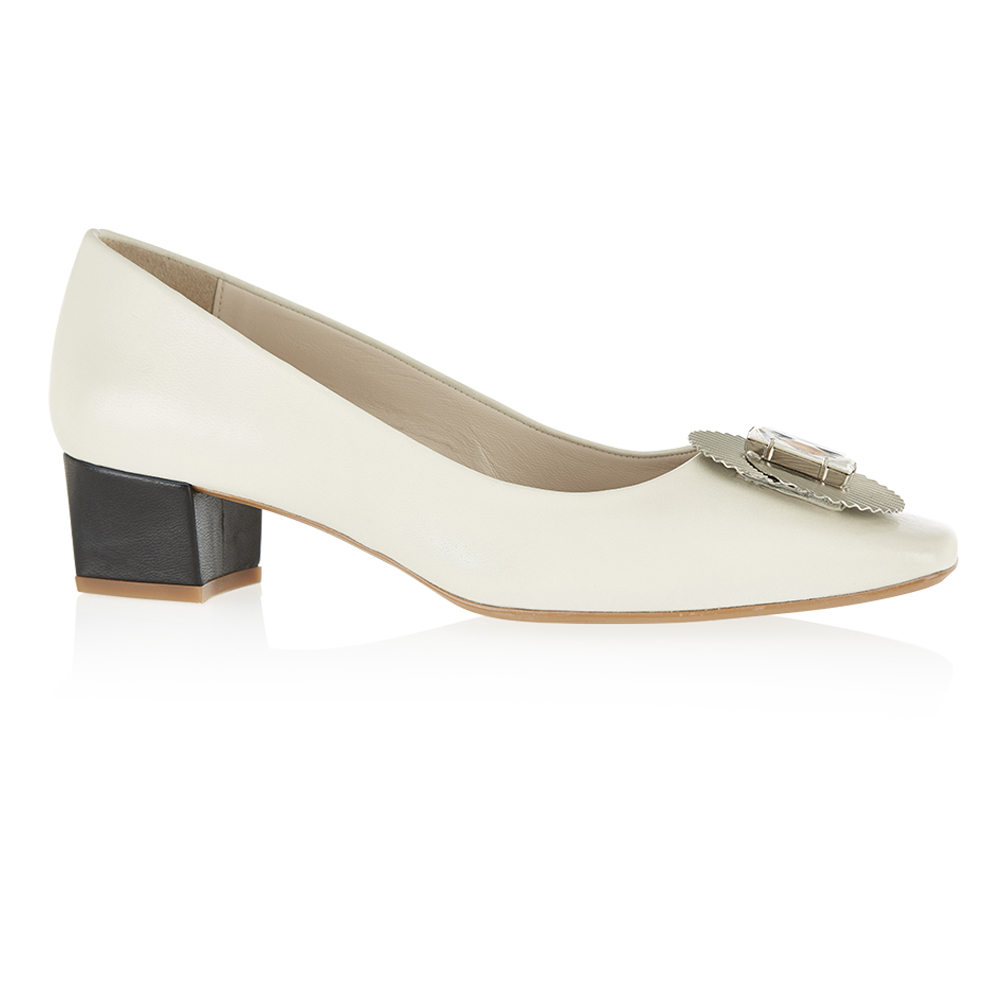 Carla Heel White Leather With Metal Trim (CAR06) - French Sole