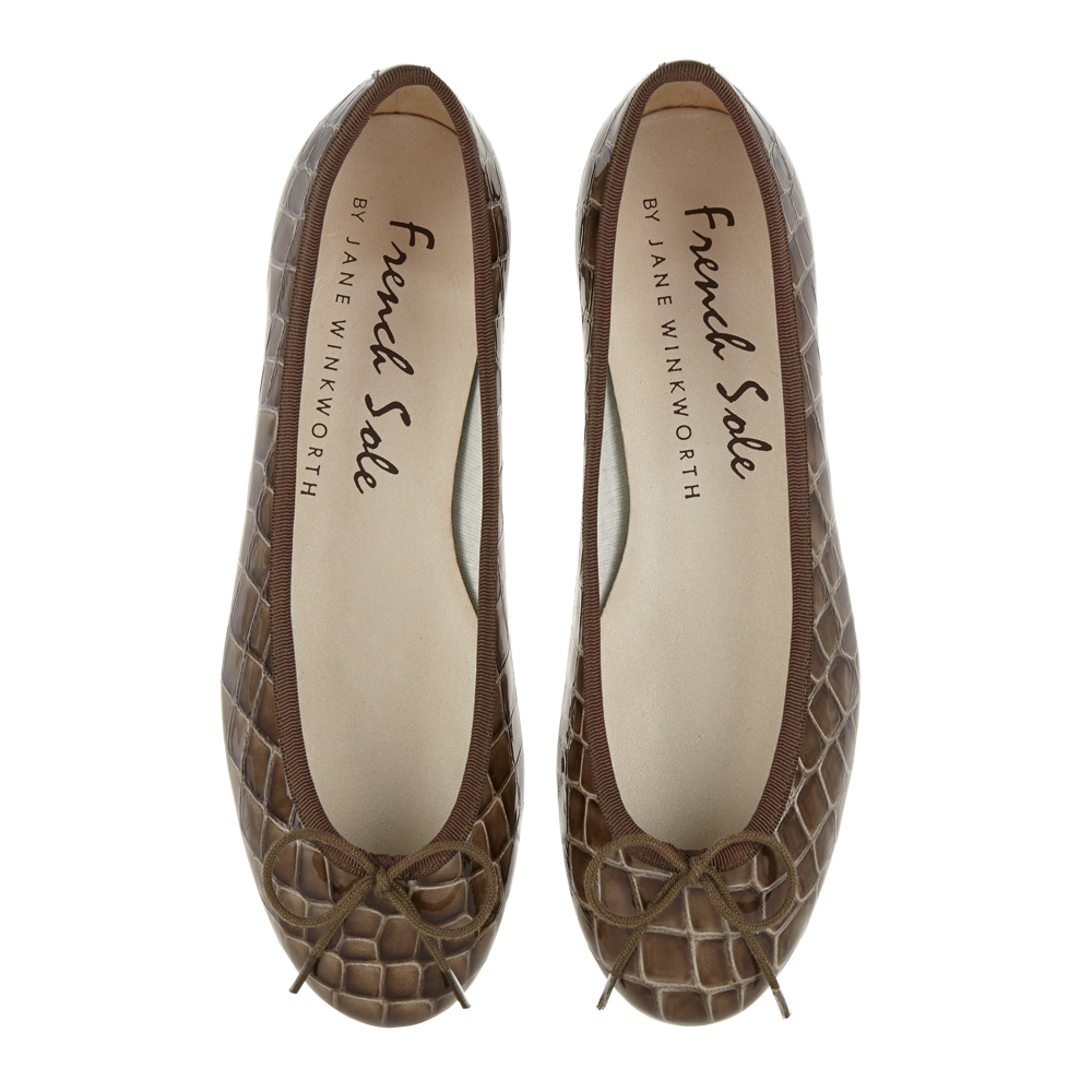 Henrietta Brown Patent Crocodile HE921 French Sole