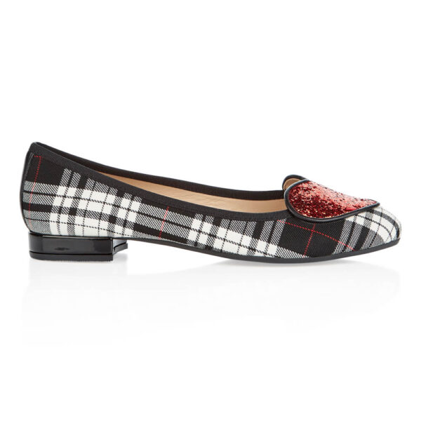 Image 1 for Love Heart Black Grey Tartan Red Glitter (LH920)