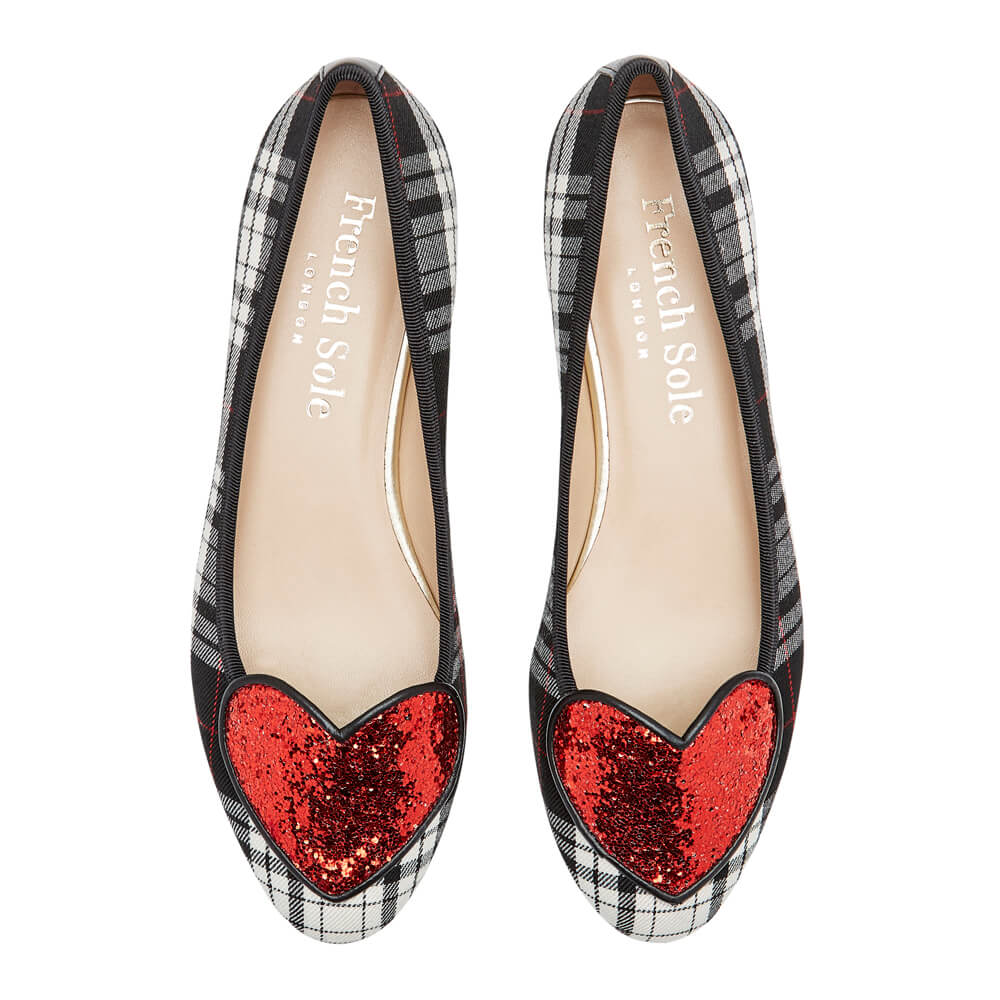 Image 3 for Love Heart Black Grey Tartan Red Glitter (LH920)