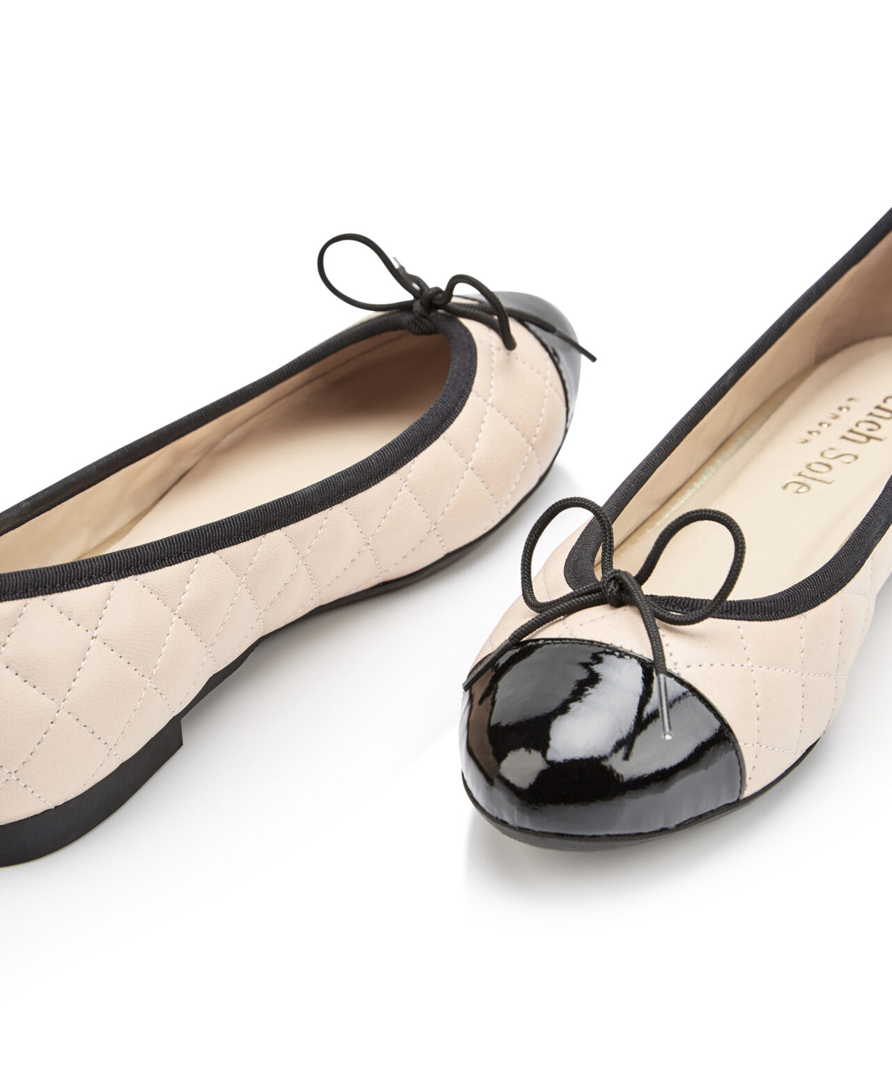 Amelie Nude Quilted Black Patent Toe Leather (AML480) French Sole