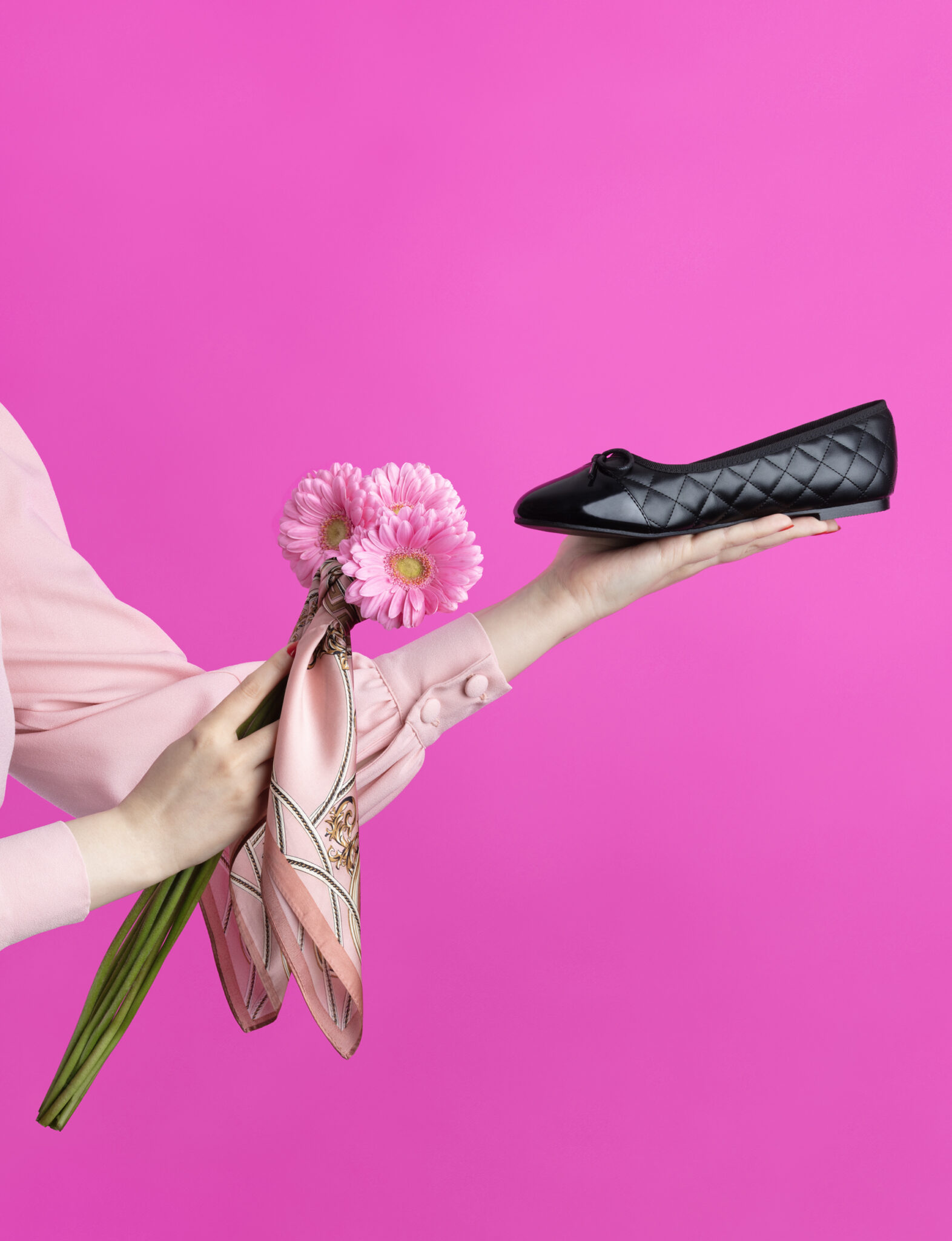 Amelie Black Quilted Black Patent Toe Leather (AML481) French Sole