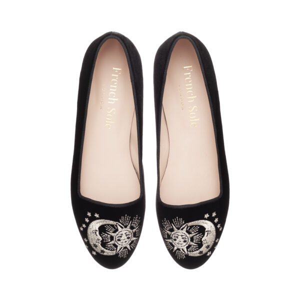 Opera Slipper Black Velvet Silver Sun & Moon Embroidery (OPR17 ...