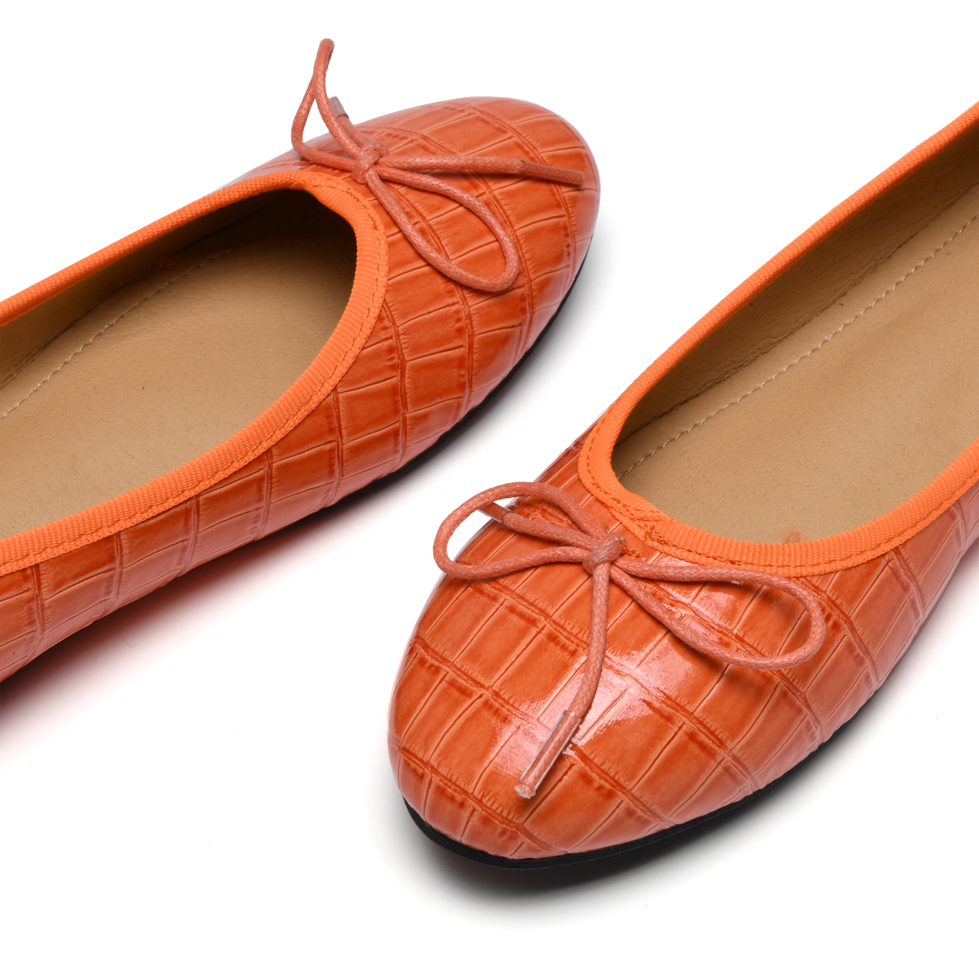Orange leather flats sale